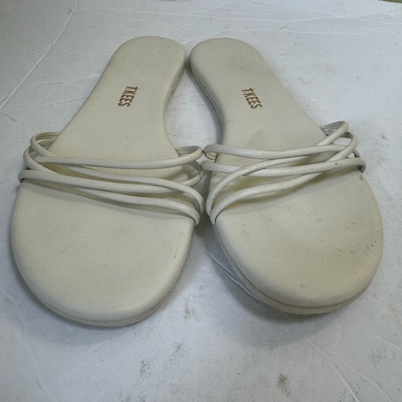 TKEES NEW Strappy Leather Sandals Slides Flats Mules Minimalist Neutral White 7 - Picture 7 of 11